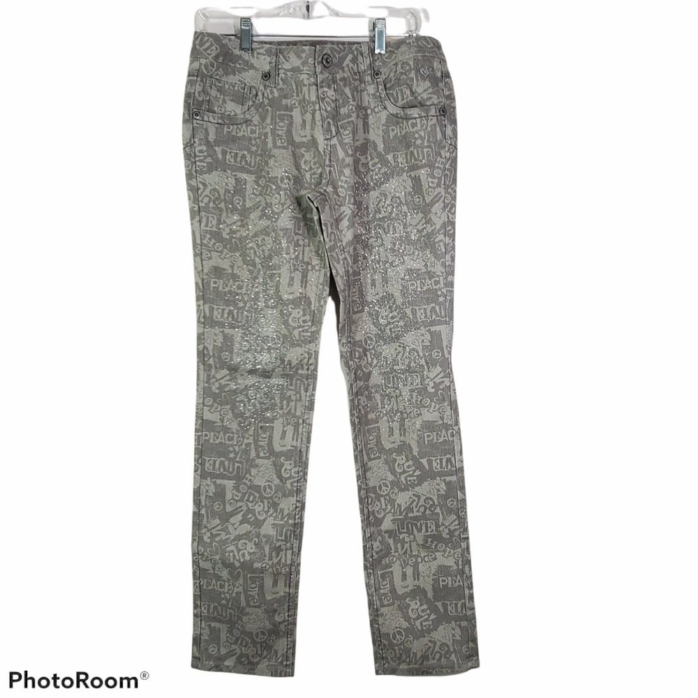 Justice Girls Tween Jeans Peace Glitter Denim Boho Hippie Retro NWOT Size 18